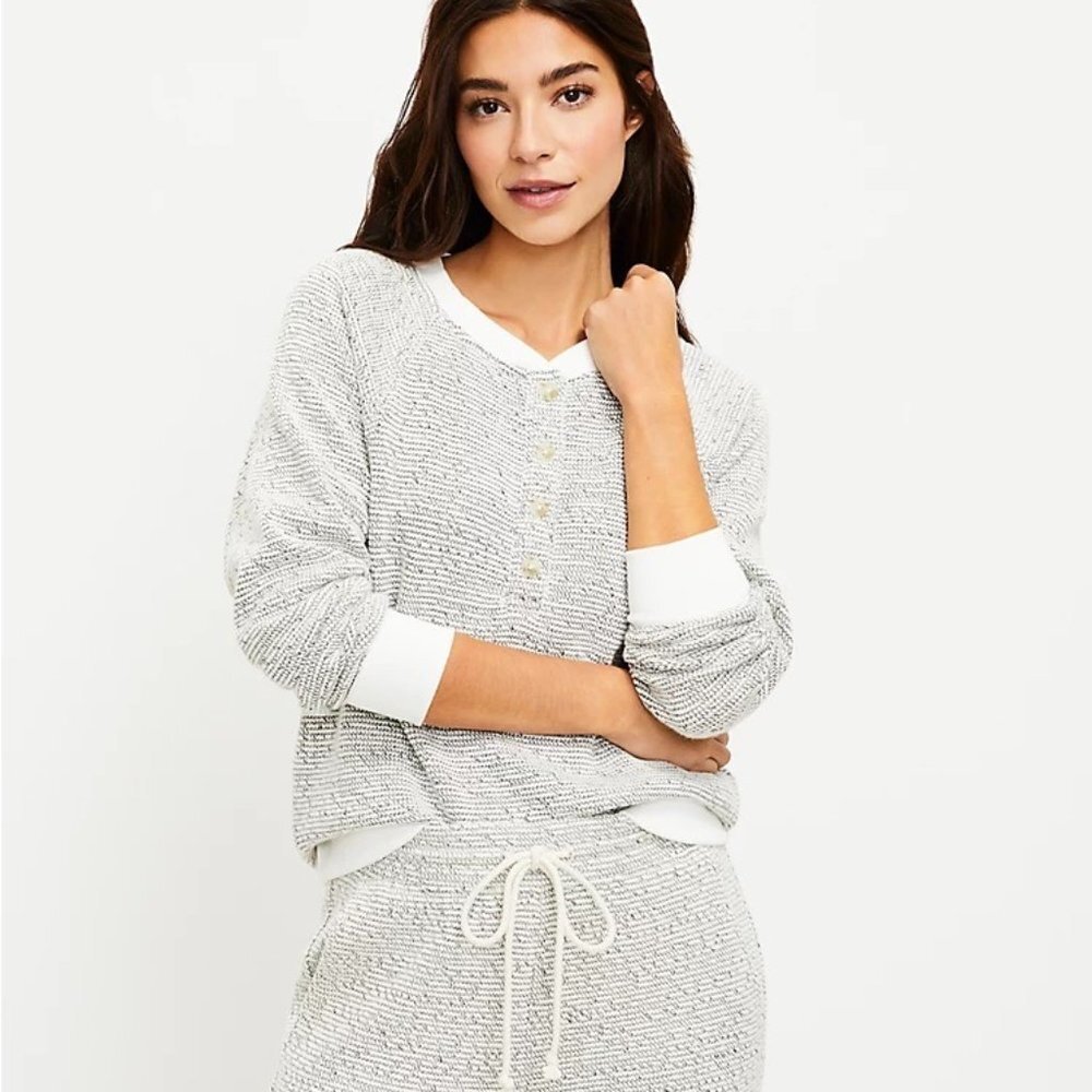 Lou & Grey Tweedy Henley Top (Size XS)